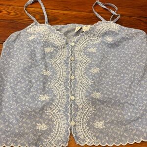Joie Boho Blue Floral Lace Trim Camisole Top 100% cotton.